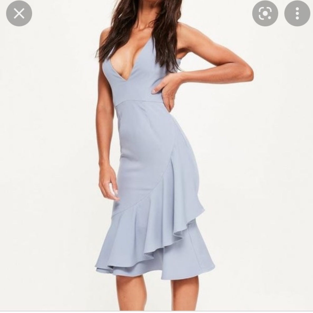 Missguided blue crepe sleeveless ruffle midi dress size 0 nwt